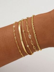 5pcs/Set Elegant Stackable Gold Tone Bracelets, Suitable For Women's Daily Wear (Random Bead Quantity, Fixed Length)