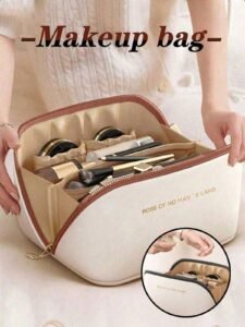 1pc Large Capacity Travel Makeup Bag Waterproof PU Leather Cosmetic Bag Multi-Functional Toiletry Bag Women's Portable Handbag Double Layer Compartment Makeup Bag Cosmetic Travel Bag Suitable For Holiday Beach Bathroom Bedroom Storage Father's Day Gift Back To School Gift