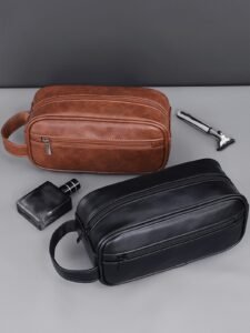 Men Pu Leather Wash Bag Travel Business Trips Portable Cosmetic Bag Large Capacity Multi Pocket Design Handheld Pu Leather Wash Bag Purse Organizer Christmas Gifts Vintage Gifts For Men Christmas Bags Pouch Men's Gifts Valentine's Day