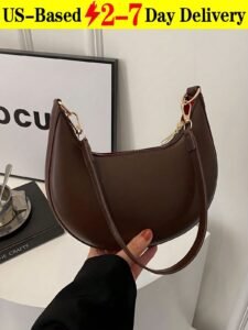 Coffee Brown Crescent Shaped PU Leather Shoulder Handbag, Simple & Stylish, Women, Autumn/Winter,Shoulder Bag, Moon Bag,Carteras Para Mujer,Tote Bags For Women,Totes Bags For Women,Clutch Purse,Purses And Bags,Hand Bags For Women,Handbags,Pink Purse,Wallet,Brown Purse,Bags For Women,Small Purse,Clutch Purse,Vintage,Work Bag