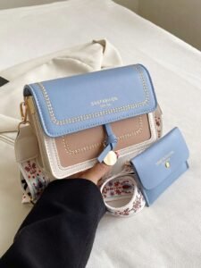 [Large Size:8.7in*5.9in*3.14in]Fashionable Bag For Women, Versatile New Crossbody Bag, Casual, Color Block, Small Square Bag, Wide Strap, For Party Date School Outdoor Gift[Blue+Small Bag] , Blue