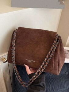 1pc Autumn/Winter Coffee Brown Vintage Chain Shoulder Bag, Fashionable Texture Women's Casual Versatile Crossbody Bag, Suitable For Daily Commute, Date, Gift , New Year