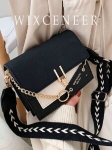 Flap Square Bag, Women's Fashion PU Leather Wallet, Fashionable Chain Decor Crossbody Bag, Large Capacity Handbag, Soft PU Leather Shoulder Bag, Casual Versatile Work Bag