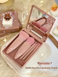 1 Set Travel Makeup Brush Set, New 6pcs Mini Portable Makeup Brushes With Mirror Box, Pink Cosmetic Kit, Multi-Functional Powder Blush Foundation Eyeshadow Lip Brushes, Travel-Friendly On-The-Go Beauty Tools, Compact Makeup Brush Set For Travel, Portable Cosmetic Essentials Brushes Kit,Travel,Travel Essential,Valentine's Day,Cheap,Travel Makeup Brush,Gifts For Women,Makeup Artist,Professional Complete Makeup Kit