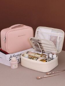 1pc Large Capacity Multi-Layer Compartment Multifunctional Makeup Bag, Summer Travel Organizer Bag, PU Waterproof Leather Zipper Closure Handheld Portable Makeup Storage Bag, Suitable For Valentine's Day Gift, Mother's Day Gift, Wedding Gift, Bridesmaid Gift, Travel Essentials Bathroom Accessories Back To School