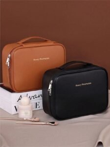 1 PU Waterproof Zipper Multi-Layer Partition Makeup Bag, Large Capacity Handheld Portable Cosmetics Storage Bag, Outdoor Travel Handbag, Portable Toiletries Bag, Multi-Color Selection Suitable For Men And Women's Home And Travel Makeup, Travel Toiletries Storage, Outdoor Travel Essentials