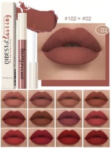 24-Hour Waterproof, Long-Lasting Matte Liquid Lipstick, Quick-Drying Non-Sticky, Nude Color Lip Gloss, Cool Toned Black Lipstick