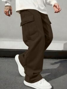 1pc Men's Multi-Pocket Solid Color Slim Fit Cargo Pants, Suitable For Spring/Summer Beach, Vacation, Daily Commute, Workout, Outdoor, Casual, Fitness, Jogging, Straight Leg Trousers, Fashionable Streetwear, For Fall