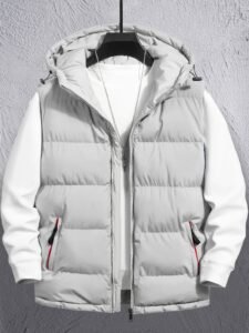 Manfinity Homme Men's Hooded Zipper Winter Coat Vest , Fall Winter