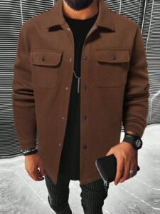Manfinity Homme Men Long Sleeve Flap Pocket Overcoat , Fall Winter