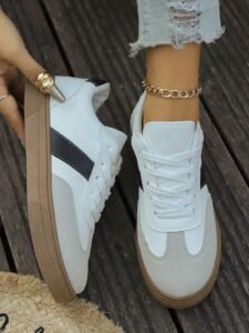 Women's New Lace-Up Color Block Element Casual Sneakers, Modern Fashion Elegant Style Outdoor Street Campus Versatile Athletic Shoes