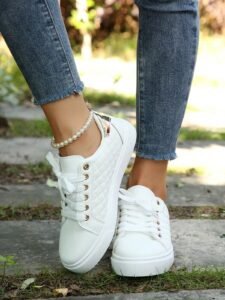 Women's New Lace-Up Color Block Element Casual Sneakers, Modern Fashion Elegant Style Outdoor Street Campus Versatile Athletic Shoes