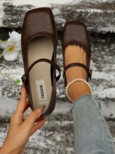 Women's Brown Buckle Decor Simple Ballet Flats, Fashionable & Elegant Mary Jane Shoes, Suitable For Spring, Autumn, Winter, All Seasons, Soft Sole Design For Comfort, Suitable For Work, Student, Home, Travel, Elegant Outfits, Classic & Versatile, Soft & Comfortable, Excellent Experience