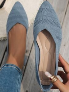Women's Fashion Pointed Toe Solid Color Knit Slip-On Casual Flats, Versatile
