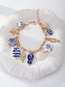 1pc Handmade Summer Starfish & Shell Pendant Bracelet, Beach Style Jewelry Accessory, Suitable For Beach Party And Photography, Colors And Shapes May Vary