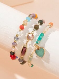 3pcs Heart Charm Crystal Beaded Bracelet Valentines,Mom,Mother,Mother's Day,Gift