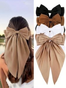 4pcs/Set Women's Hair Clips, Black Bow, White Bow, Pink Bow, Ribbon Bow Hair Clips, Long Tail Bow Hair Clips, Party Hair Accessories, Valentine's Day Gift, Bow Claw Clips, School Supplies, Valentines Accessories, Head Accessories