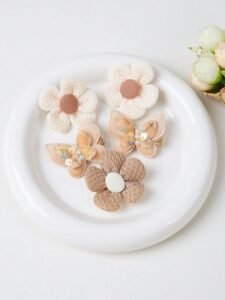 10pcs Girls' Khaki Fabric Bow Hair Clips, Simple & Versatile Pom Pom Clips, Non-Damaging Side Bangs Clips, Suitable For Daily Use