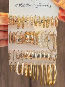 36/24/12pcs Bohemian Style Women Metal Earrings Set, Faux Pearl Hoops, C-Shape Stud Earrings, Suitable For Daily Wear, Party, Gift For Festivals