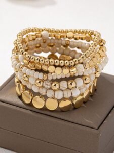 6pcs Bohemian Elegant Beaded Stretch Bracelets Set For Women, Handmade (Bead Quantity, Size & Placement Are Random)