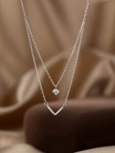 1pc Women's Sparkling Double-Layer V-Shape Stacked Pendant Necklace, Fashionable Personalized Luxury Style Minimalist Delicate Choker, Suitable For Daily Wear And Holiday Gift