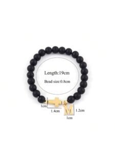 1pc New Matte Gold Stainless Steel Letter Cross Beaded Bracelet (Men)