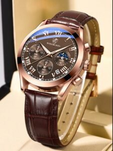 BINBOND Men's Quartz Watch Luxury Sports Waterproof Chronograph Luminous Date Men's Watch Business Leather Men's Watch Clock