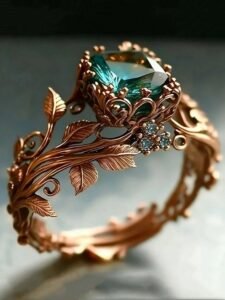 1pc Vintage Leaf Shaped Ring With Square Green Cubic Zirconia, Suitable For Women, Elegant Design For Wedding, Party, Birthday And Other Occasions