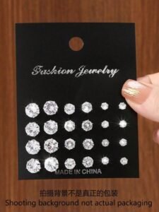 24pcs/Set Fashionable Minimalist Cubic Zirconia Stud Earrings, Suitable For Party, Date And Daily Wear