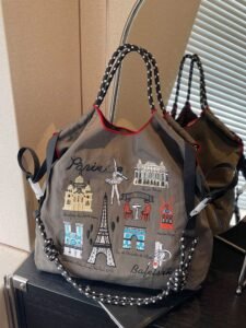 Niche Design Embroidered Tote Bag, Lightweight And Portable Large Capacity Shopping Bag, Fashionable Retro Contrast Color Handbag, Adjustable Shoulder Strap Crossbody Bag, Suitable For Daily Shopping And Commuting To Work
