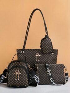 Women's Fashion Polka Dot Pattern Casual Buckle Zipper Adjustable Strap Tote Crossbody Mini Handbag Set
