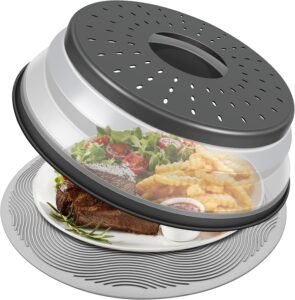 10 Inch Microwave Food Cover & Collapsible Silicone Mat – Splatter Guard & Multi-Purpose Kitchen Tool (Charcoal)