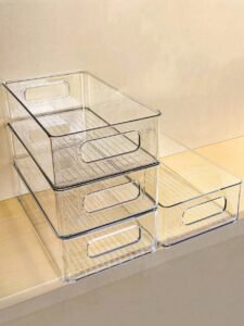 2/3pcs Transparent Stackable Desk Organizer Boxes | Large Capacity Desktop Storage Containers for Stationery, Cosmetics & Office Supplies