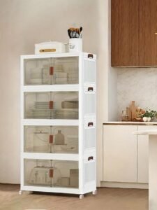 4-Layer Stackable Plastic Storage Box Organizer | Foldable Covered Storage Container for Kitchen, Bedroom, Office & Home Space Saving Storage Unit