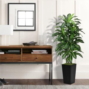 5FT Artificial Dracaena Tree with Black Planter | Faux Yucca Floor Plant | Realistic Fake Indoor Plant for Home, Office & Living Room Décor