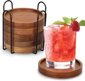6-Piece Acacia Wood Coaster Set – Rustic & Modern Drink Protection