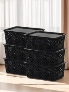 6/4/2Pcs Stackable Plastic Storage Boxes with Lids | Durable Grey Organizer Baskets for Home, Office & Classroom Storage