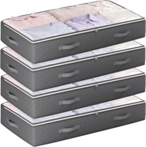 90L Under Bed Storage Containers Set | Foldable Closet Organizer Storage Bags with Clear Window | Large Capacity Blanket, Clothes & Bedding Storage (Grey)
