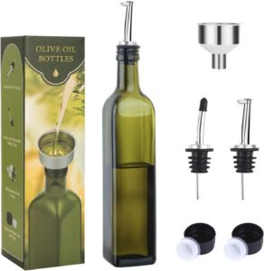 AOZITA 17oz Glass Olive Oil Dispenser – Elegant Green Oil & Vinegar Cruet