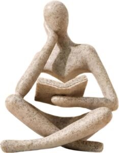 Abstract Reading Thinker Statue | Modern Resin Bookshelf Decor Figurine for Living Room, Office Desk & Coffee Table Decoration