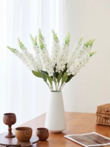 Artificial Gypsophila Flowers – White Silk Long Stem Delphinium & Hyacinth Fake Flowers for Wedding Décor, Tall Vase Arrangements & Home Decoration