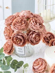 Artificial Peony Flowers – 12/24pcs Silk Peony Flower Heads with Stems for Wedding Décor, Table Centerpieces & Home Decoration