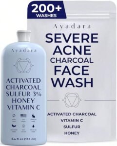 Ayadara Severe Acne Charcoal Face Wash | Sulfur & Honey Deep Cleansing Cleanser | Oil Control Acne Treatment Face Wash (34 Oz)