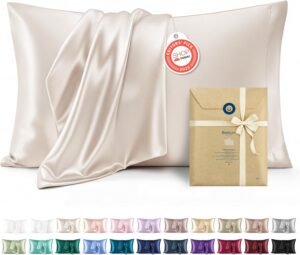 Bedsure Satin Pillowcase Set of 2 | Queen Size Silk-Like Pillow Covers | Cooling Pillowcases for Hair & Skin (Beige)