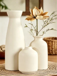 Beige Modern Boho Vase Decor – Creative Ceramic Flower Vase for Bookshelf, Desk, Dining Table & Home Styling (1/3pcs Set)