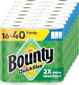 Bounty Paper Towels Quick Size – 16 Family Rolls (Equivalent to 40 Regular Rolls)