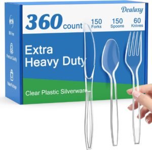 Dealusy 360-Piece Heavy Duty Clear Plastic Silverware Set – Forks, Spoons & Knives
