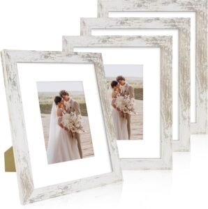 Distressed White Wooden Photo Frame Set (4-Pack) – 8x10 Rustic Gallery Frames