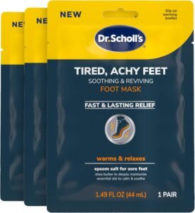 Dr. Scholl's Tired & Achy Feet Foot Mask | Self-Heating Warming Booties with Epsom Salt & Essential Oils | Soothing Foot Treatment (3 Pairs)