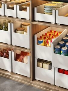 Drawer-Style Stackable Plastic Storage Box | Multi-Functional Divided Organizer for Kitchen Cabinet, Cutlery & Beverage Can Storage